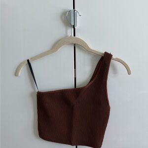 Aritzia Brown Ribbed One-Shoulder Top